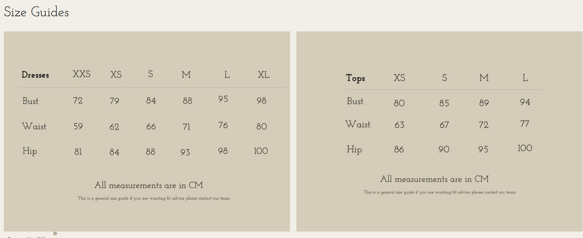 Size guide chart