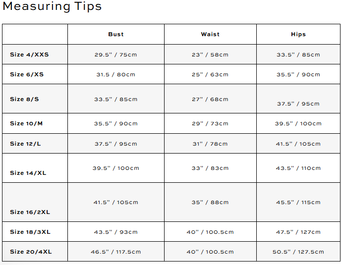 Size guide chart