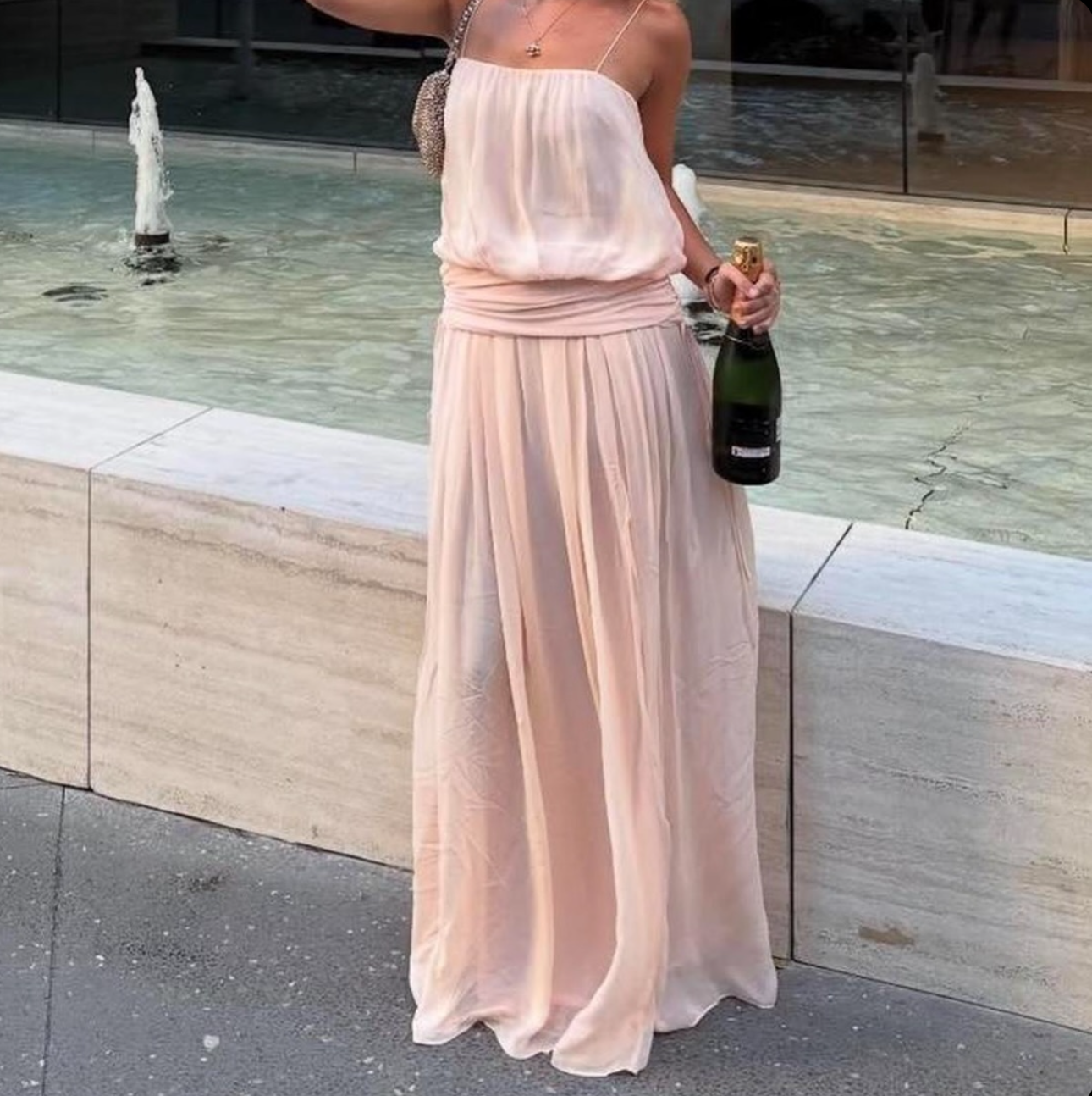 Camille Blouson Dress in Peach