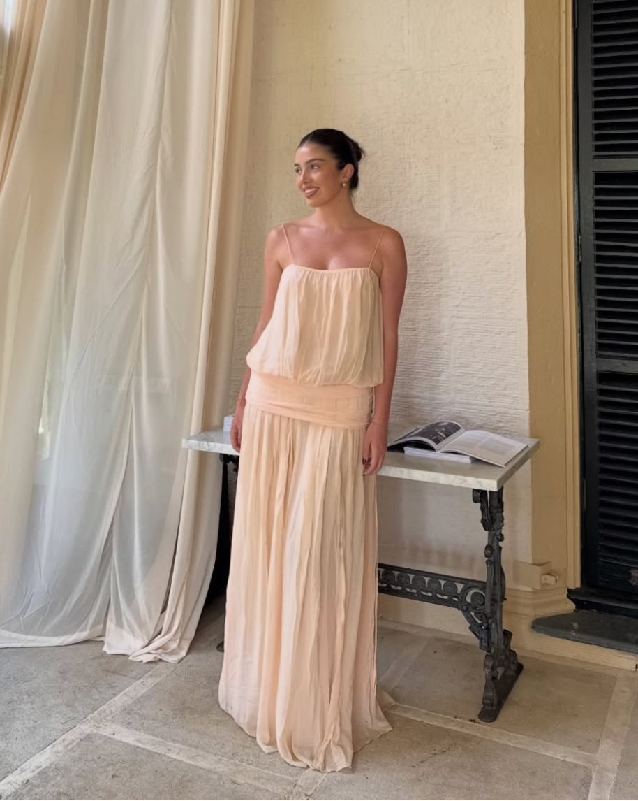 Camille Blouson Dress in Peach