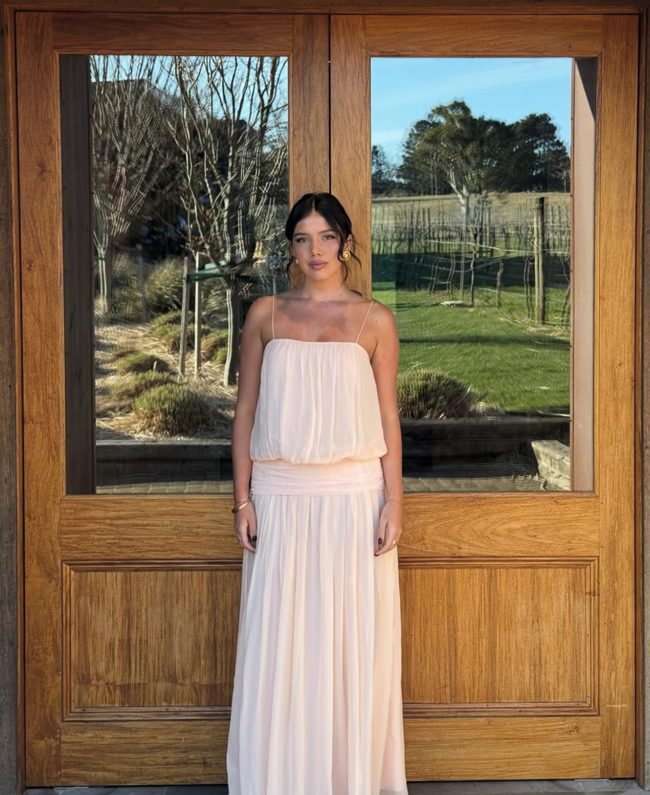 Camille Blouson Dress in Peach