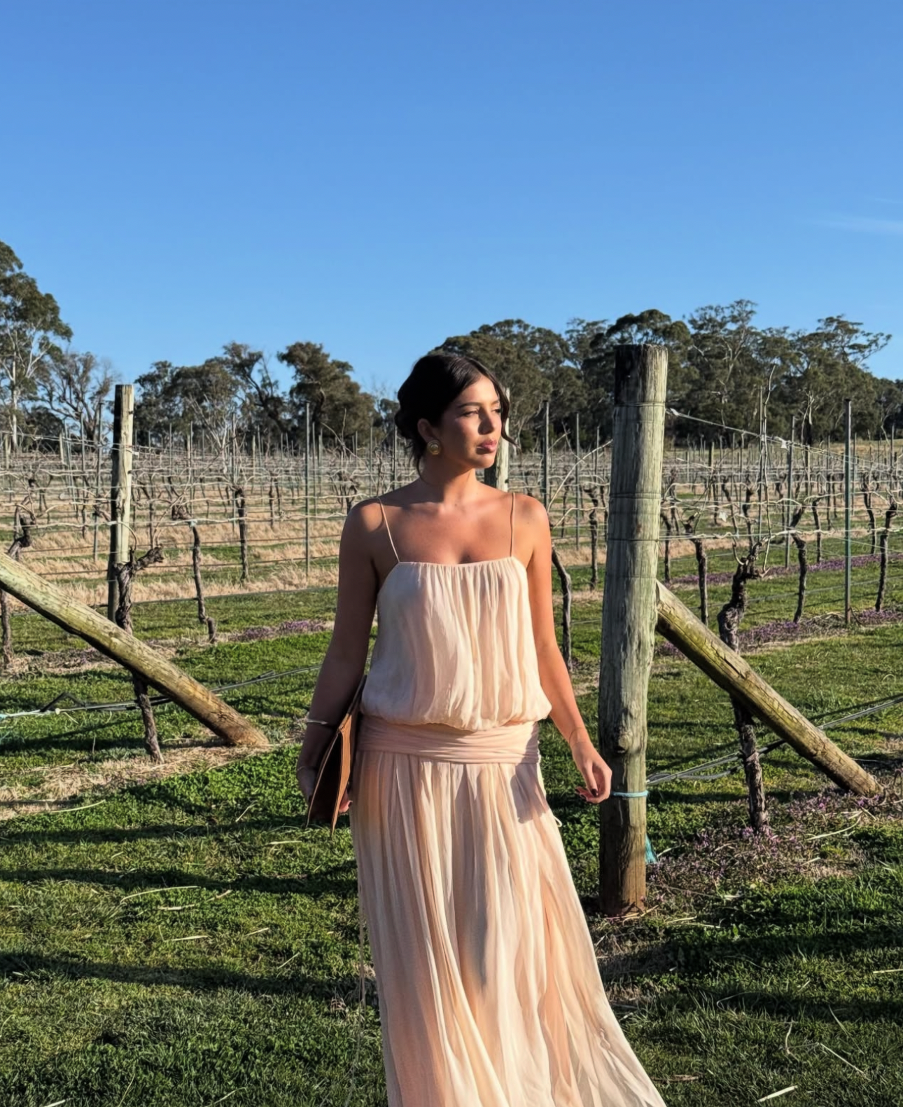 Camille Blouson Dress in Peach