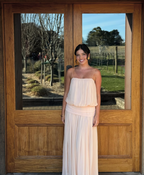 Camille Blouson Dress in Peach