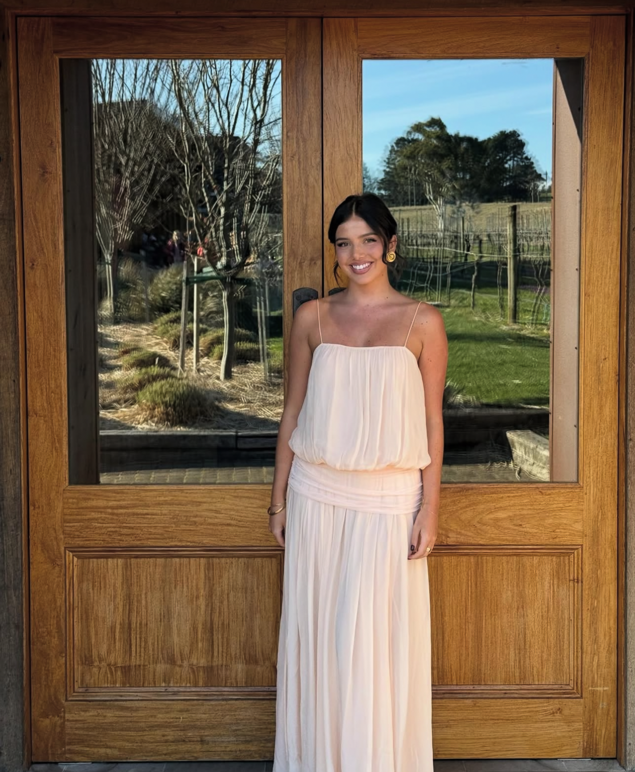 Camille Blouson Dress in Peach
