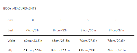 Size guide chart