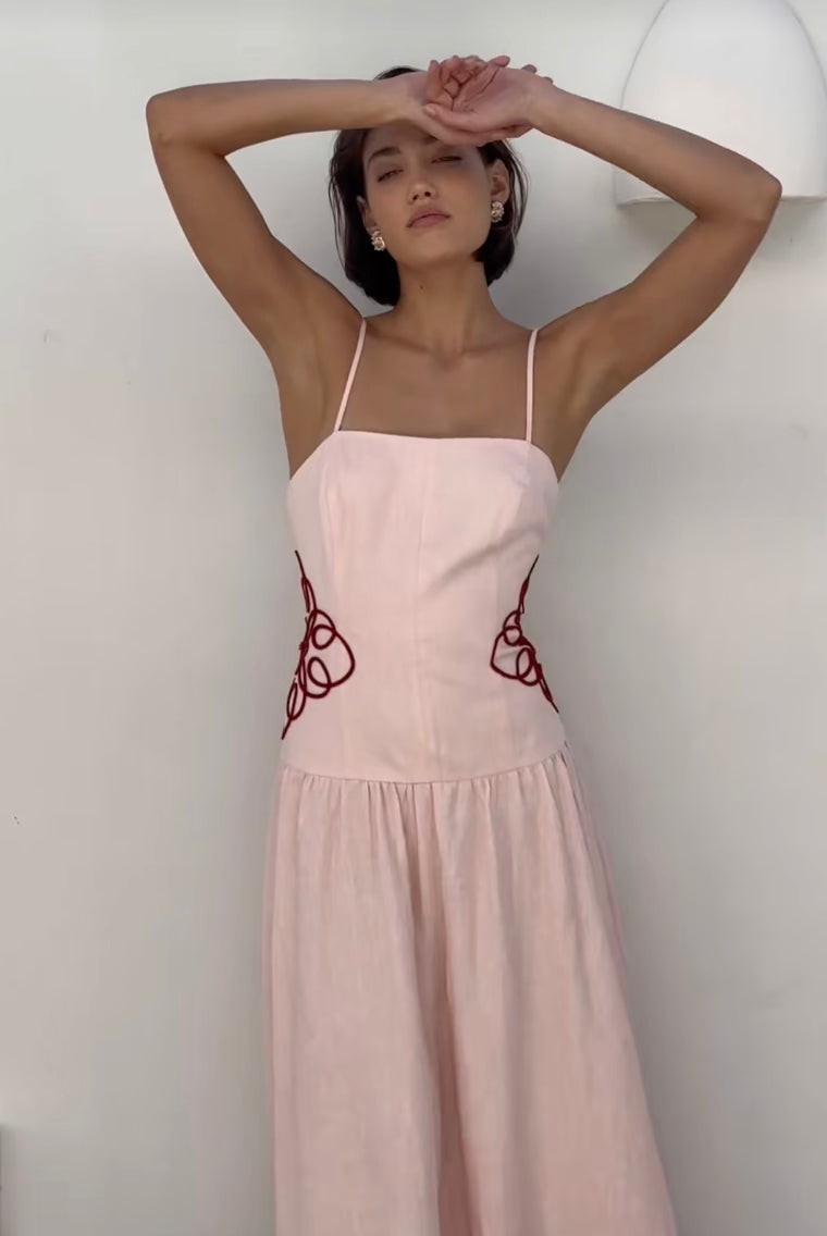 Arabelle Applique Linen Midi