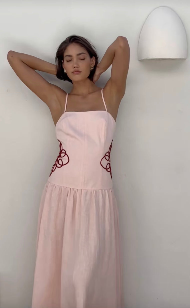 Arabelle Applique Linen Midi
