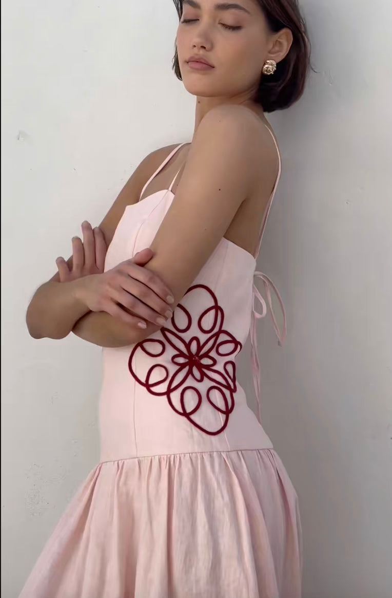 Arabelle Applique Linen Midi