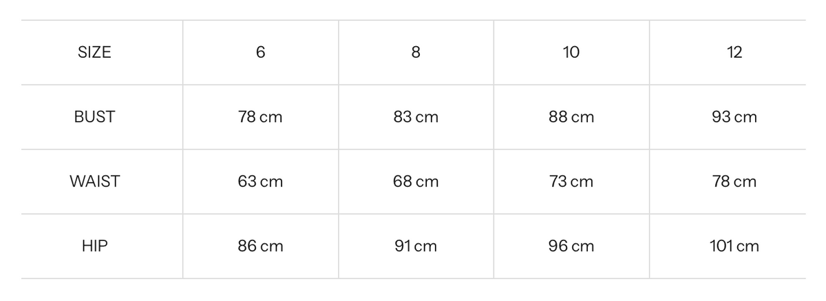 Size guide chart