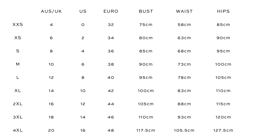 Size guide chart