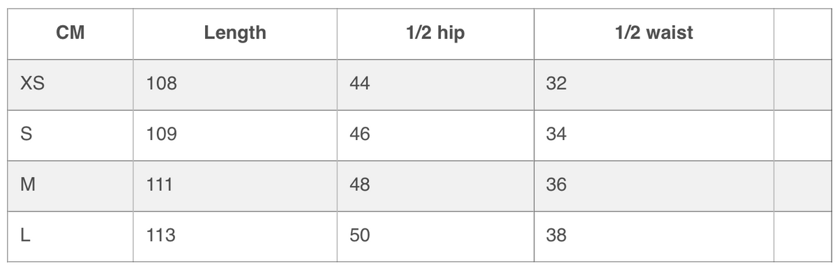 Size guide chart