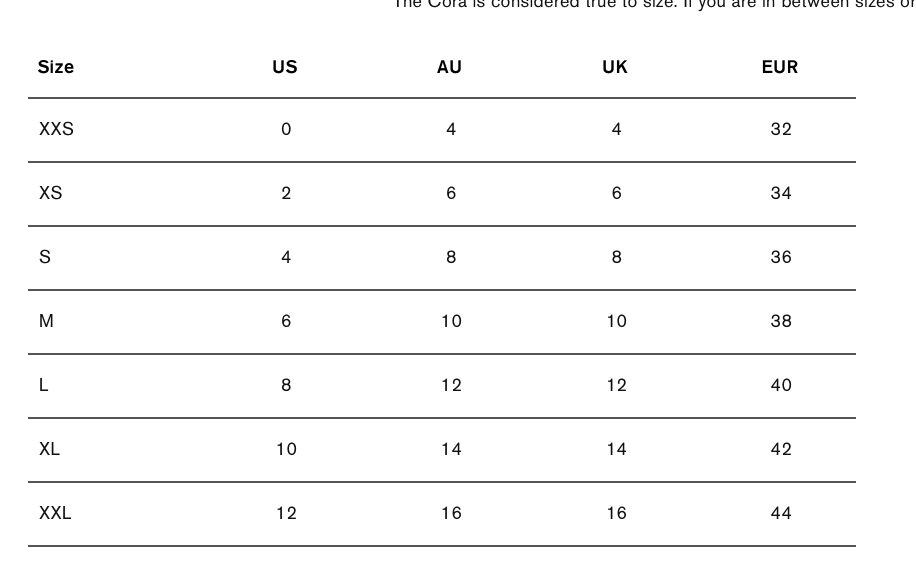Size guide chart