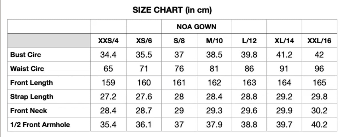 Size guide chart