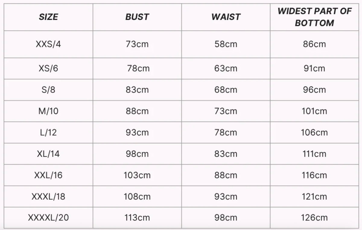 Size guide chart