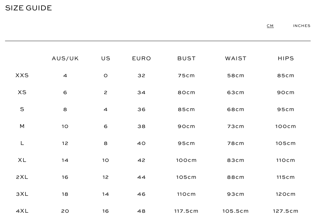 Size guide chart