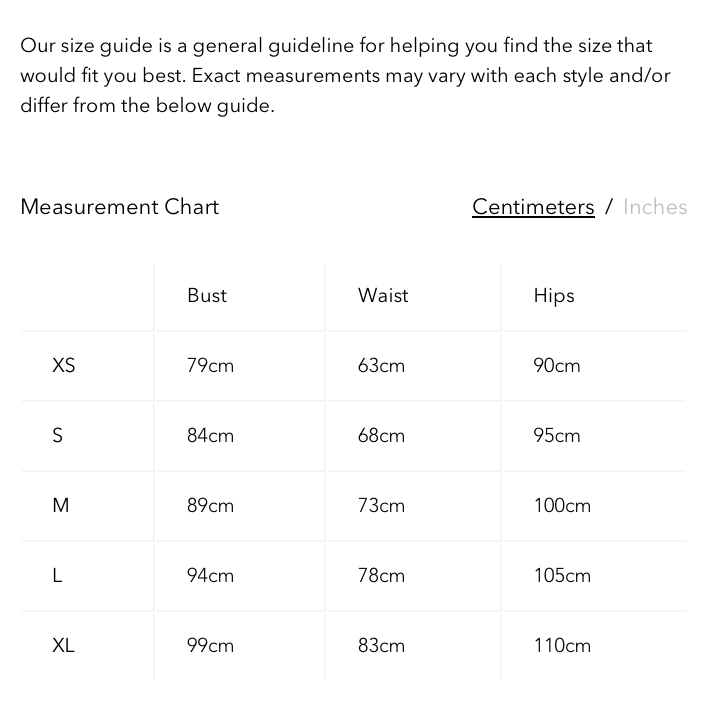Size guide chart