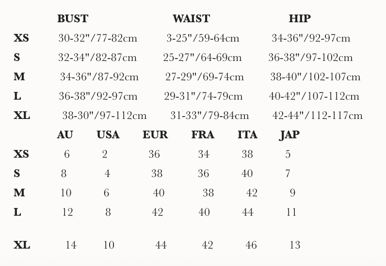 Size guide chart