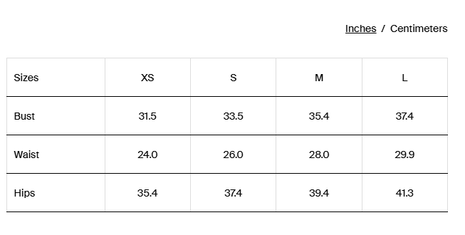 Size guide chart