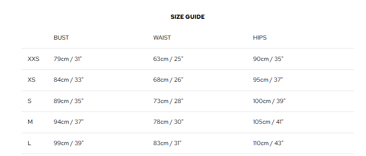 Size guide chart