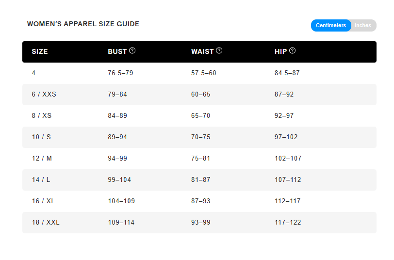 Size guide chart